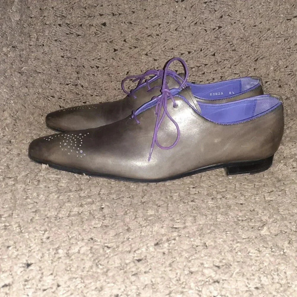 FINSBURY-Monza-Blake Welted-Gray Leather/Purple Details-Sz 8.5 UK/9 US-Excellent - Picture 2 of 8
